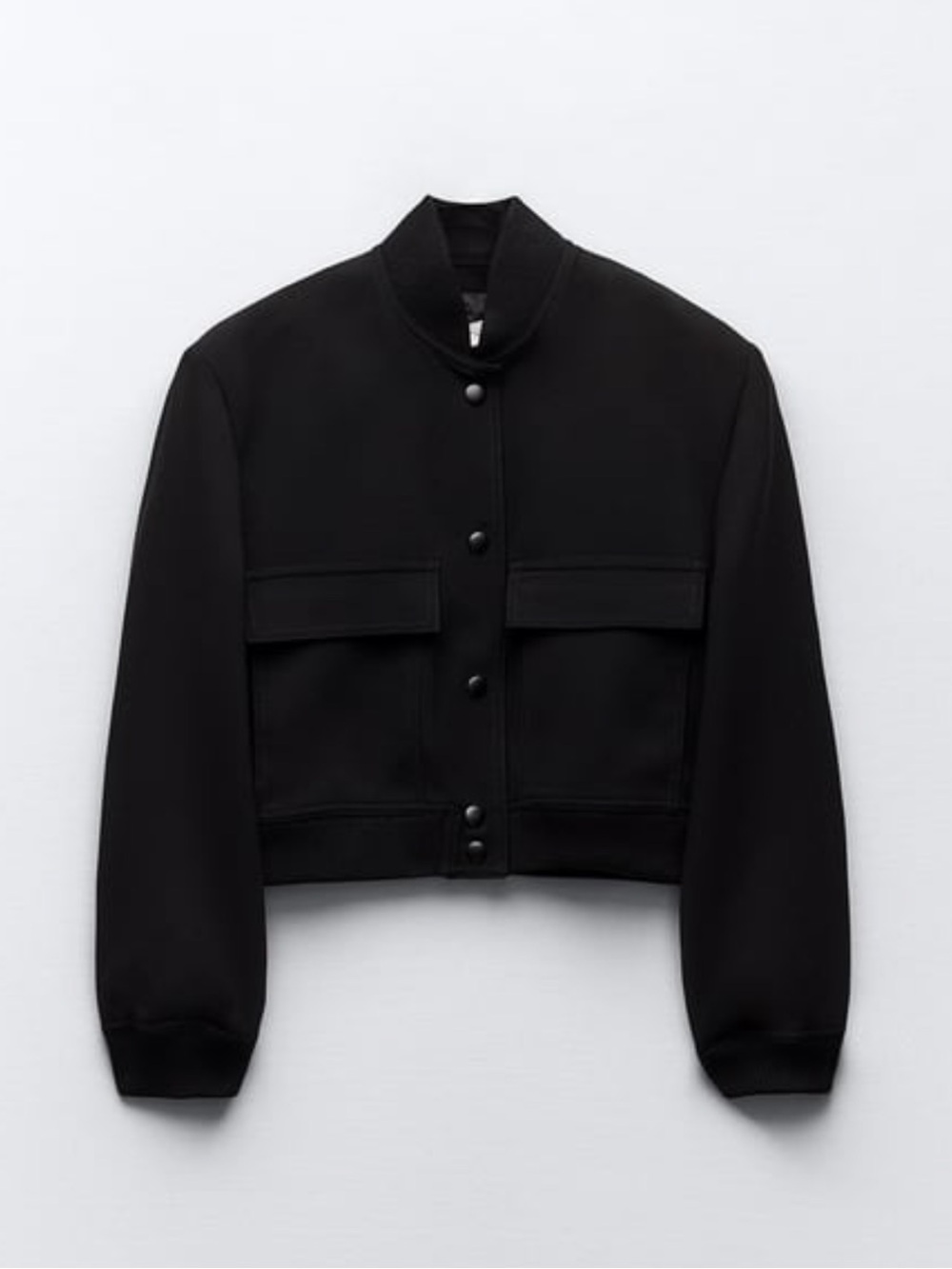 Zara Black Cropped Bomber Jacket